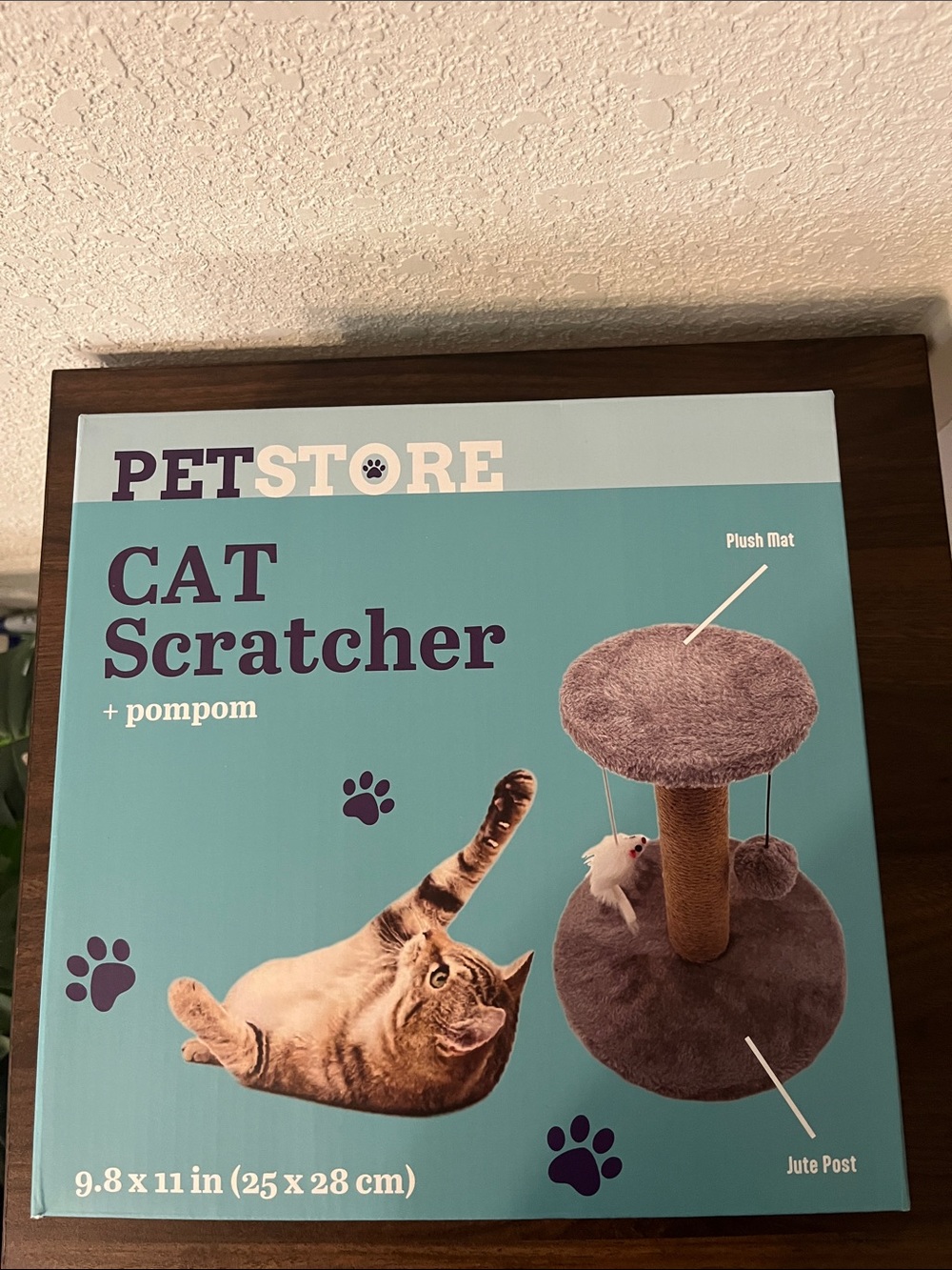 New in box Gray Plush Cat Scratcher with Pompom
